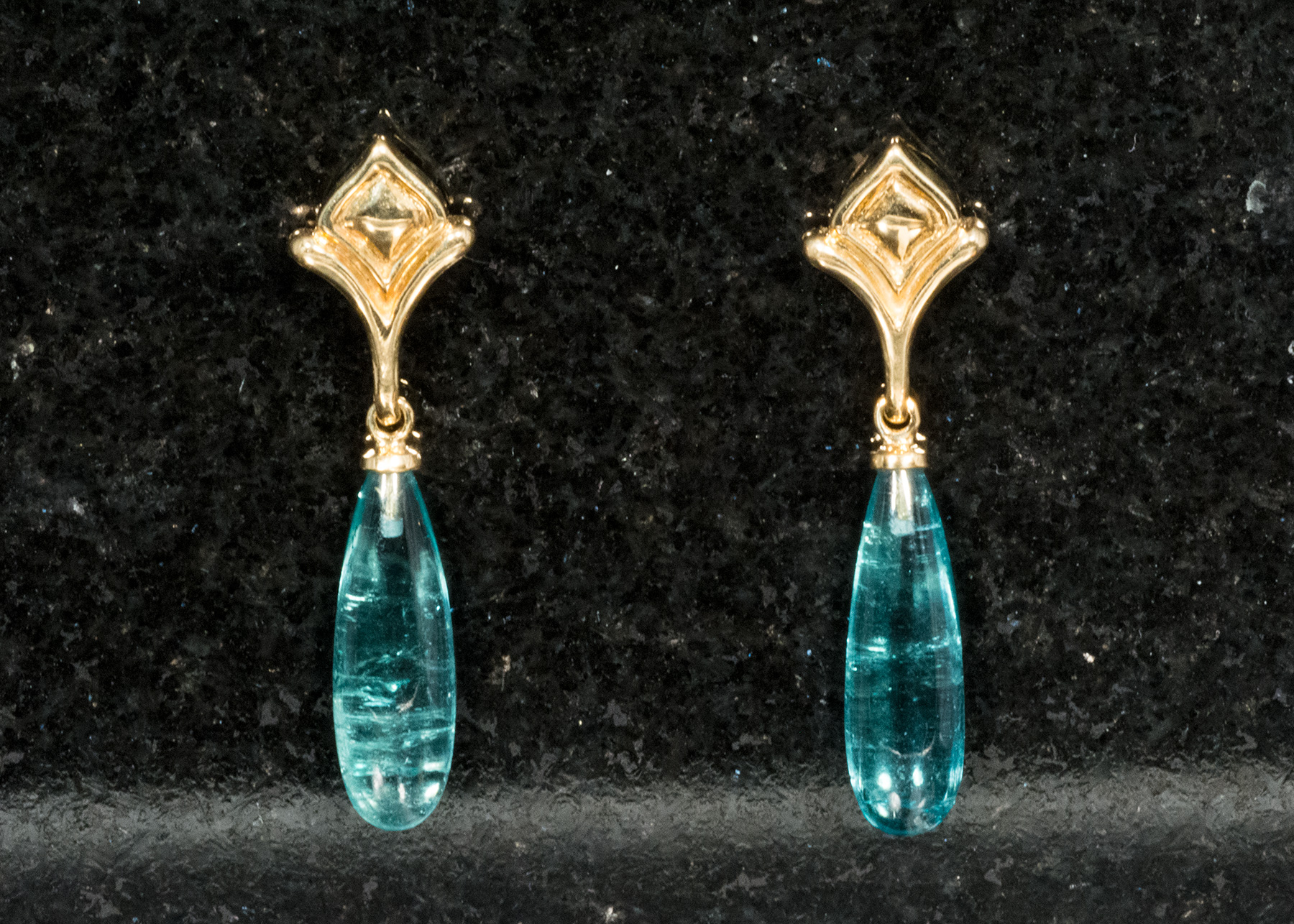 Blue Green Tourmaline Drop Earrings In 18k Yellow Gold Hcj Blue Tourmaline Teardrop Earrings In 18k Yellow Gold