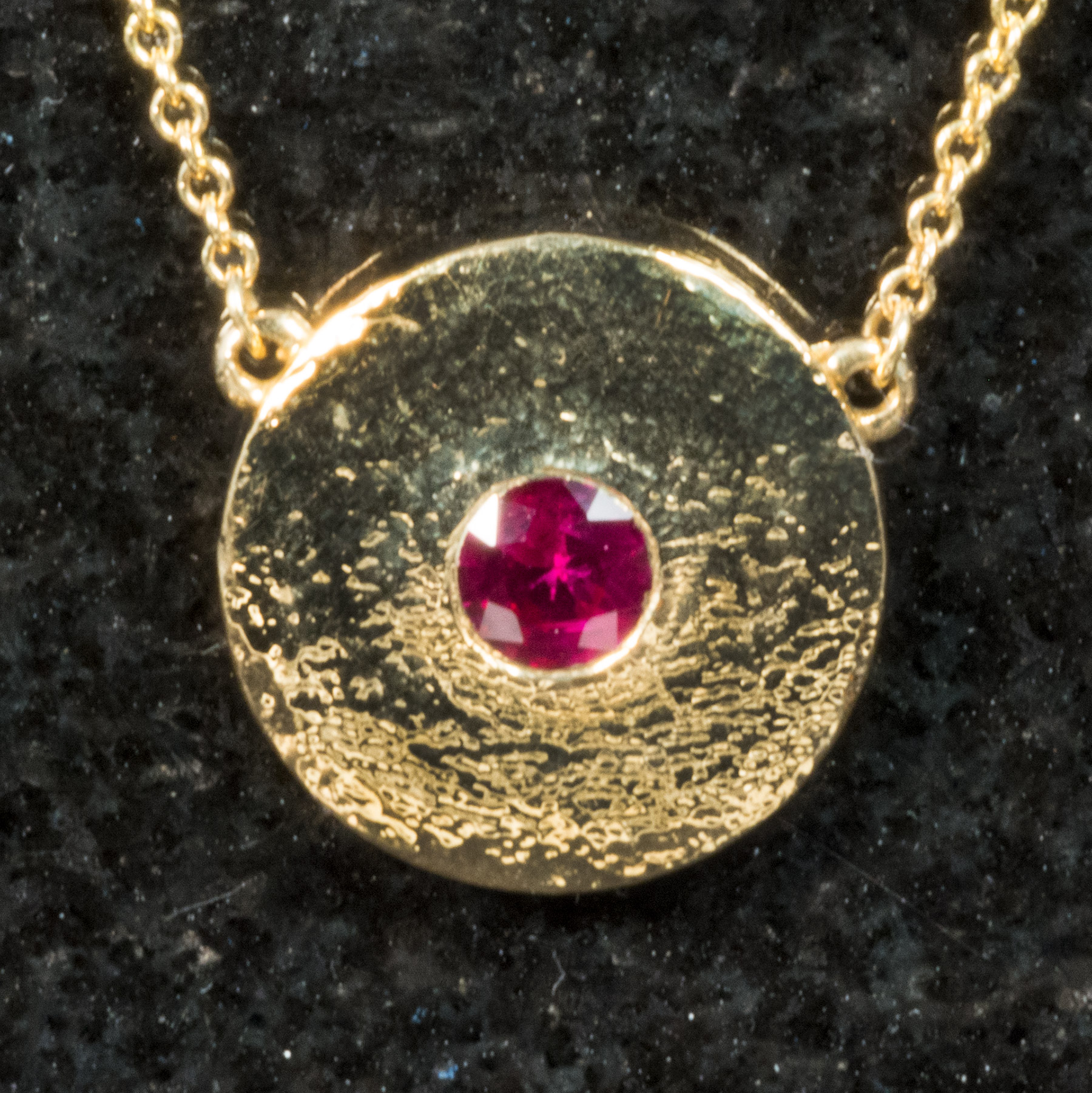 Hunt Country Jewelers Ruby in 18K Yellow Gold Disk Necklace
