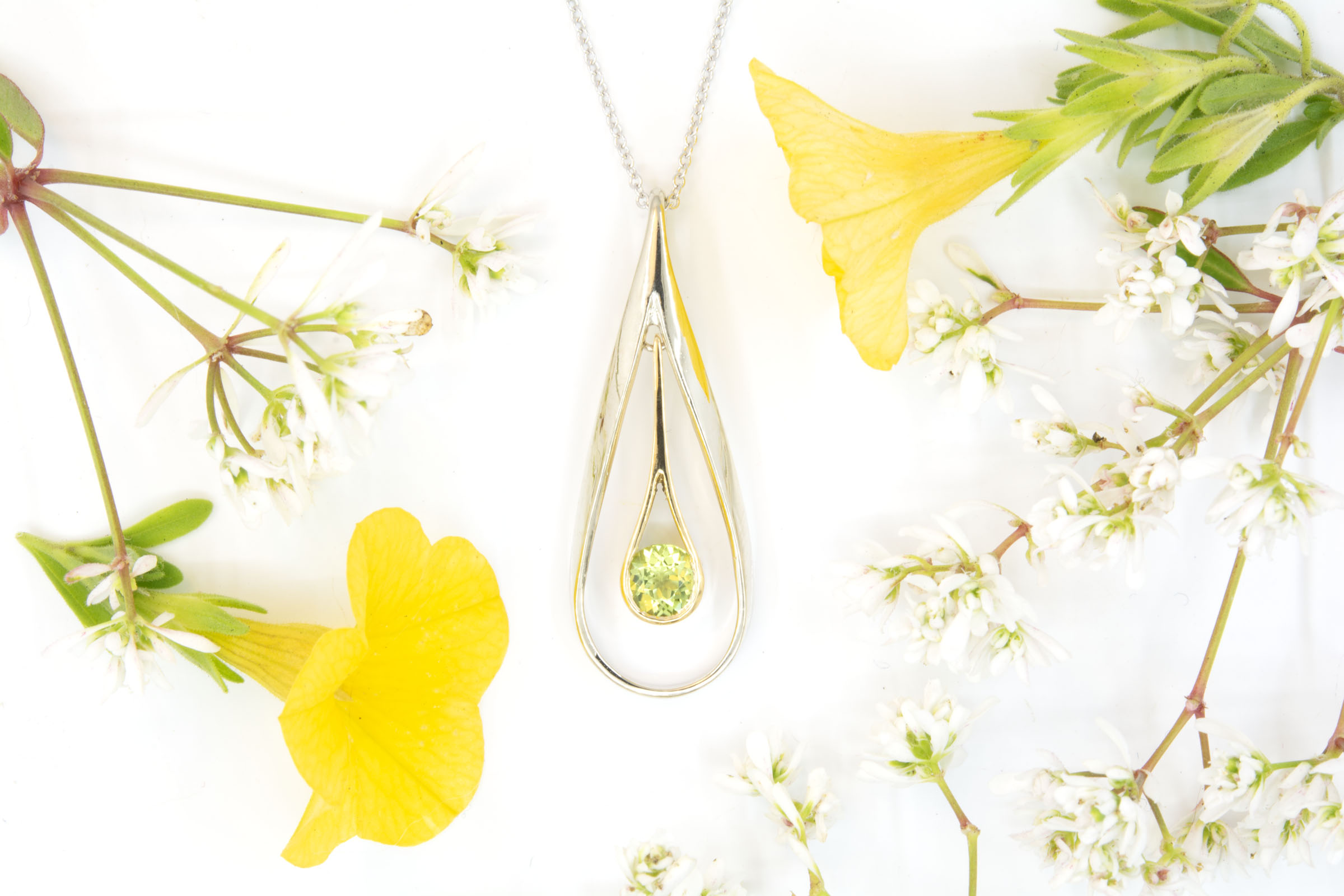 Peridot Double Loop Pendant in 18K Yellow Gold