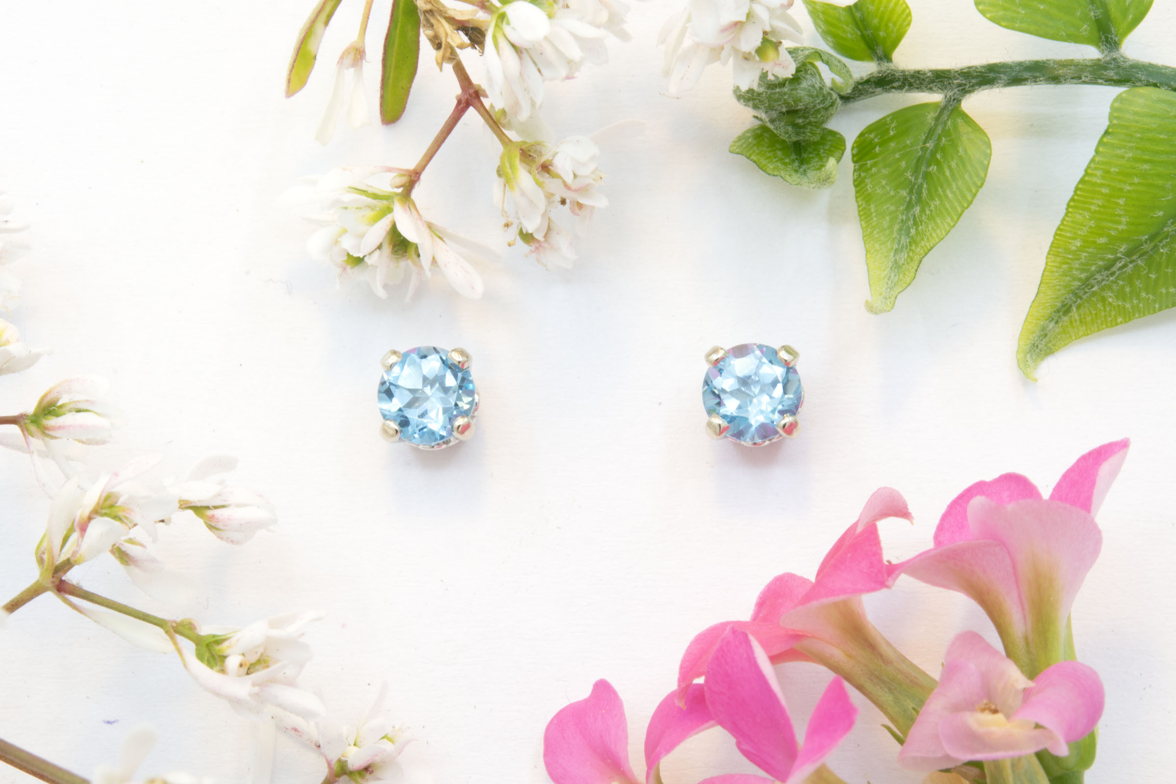 Blue Topaz Stud Earrings 5mm - Image 2