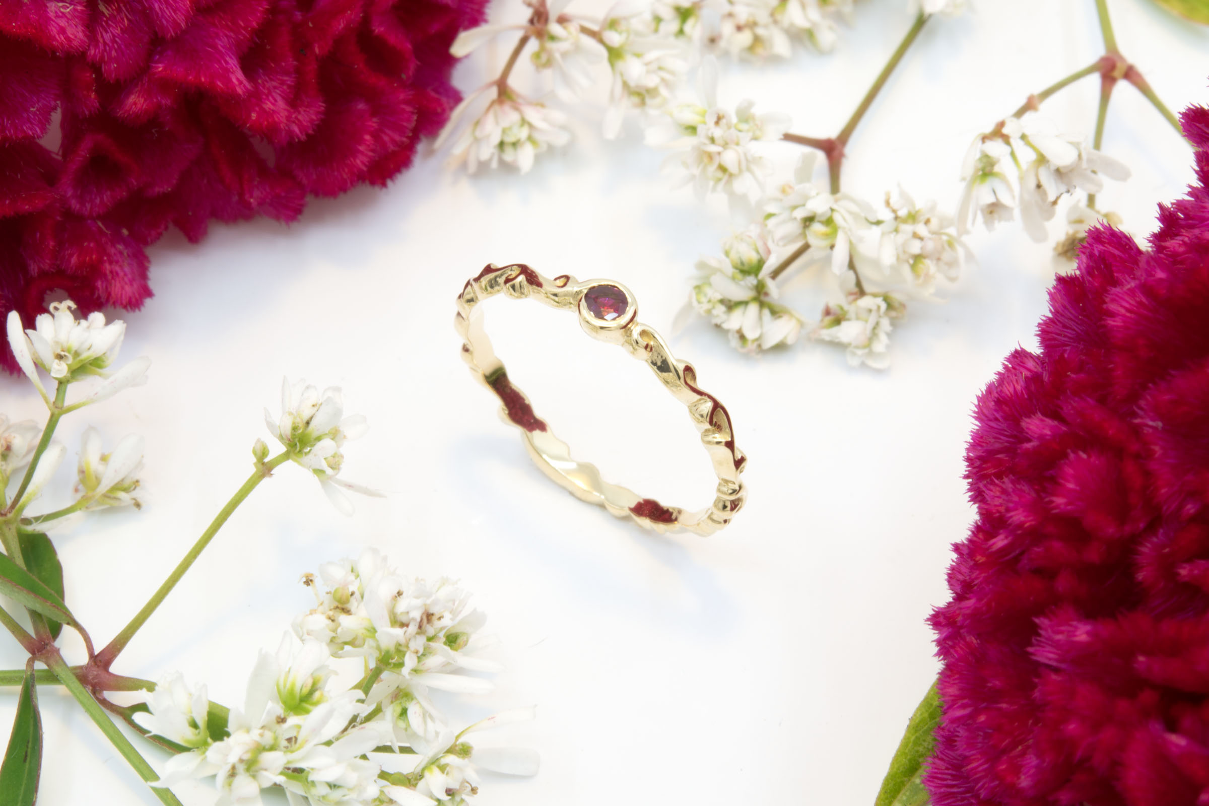 Narrow Filigree Ring with Ruby