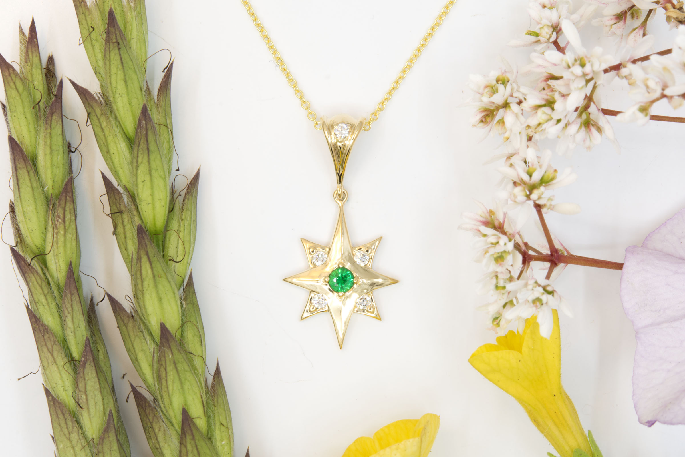 North Star Pendant with Emerald