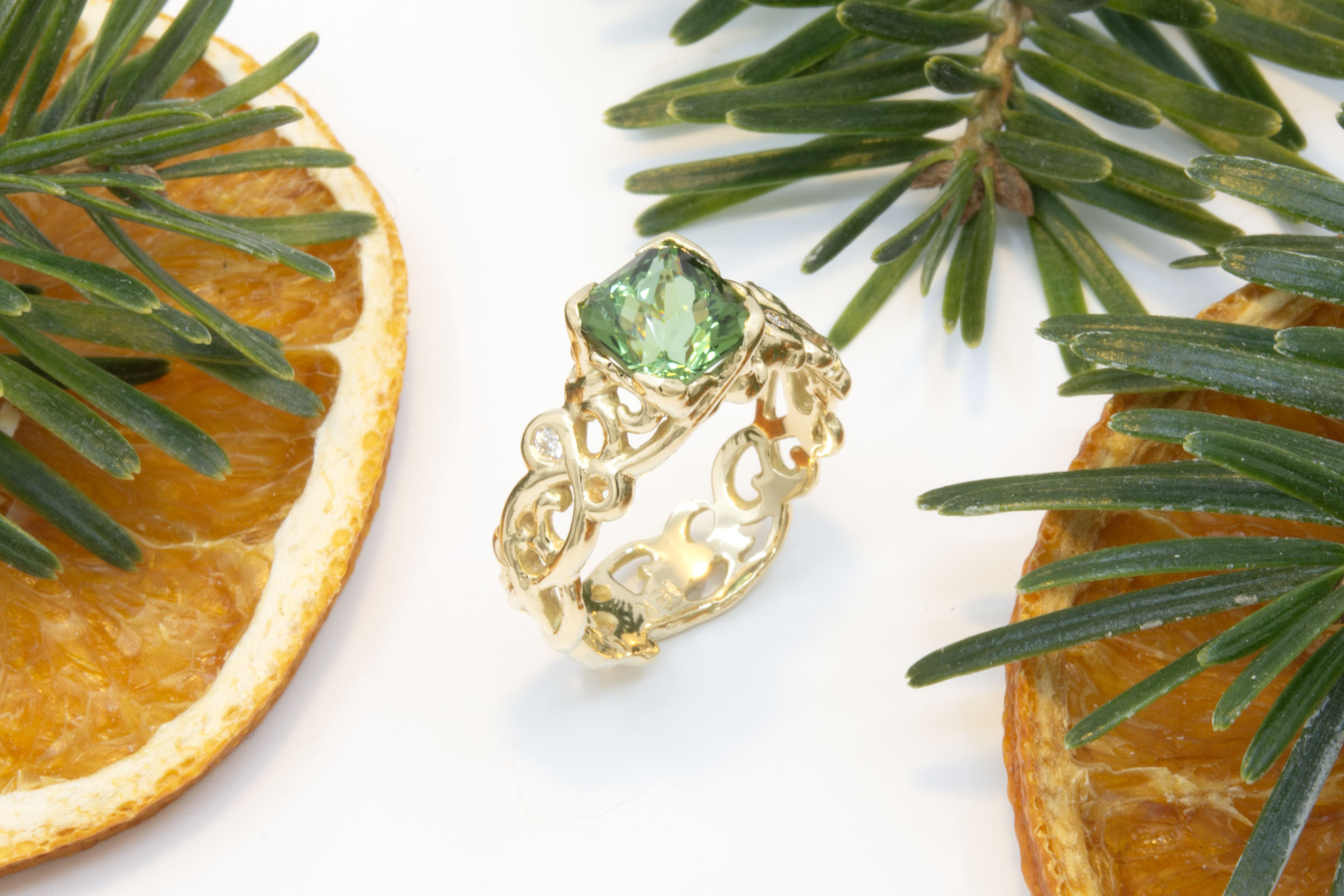 1.26ct Green Tourmaline Open Filigree Ring