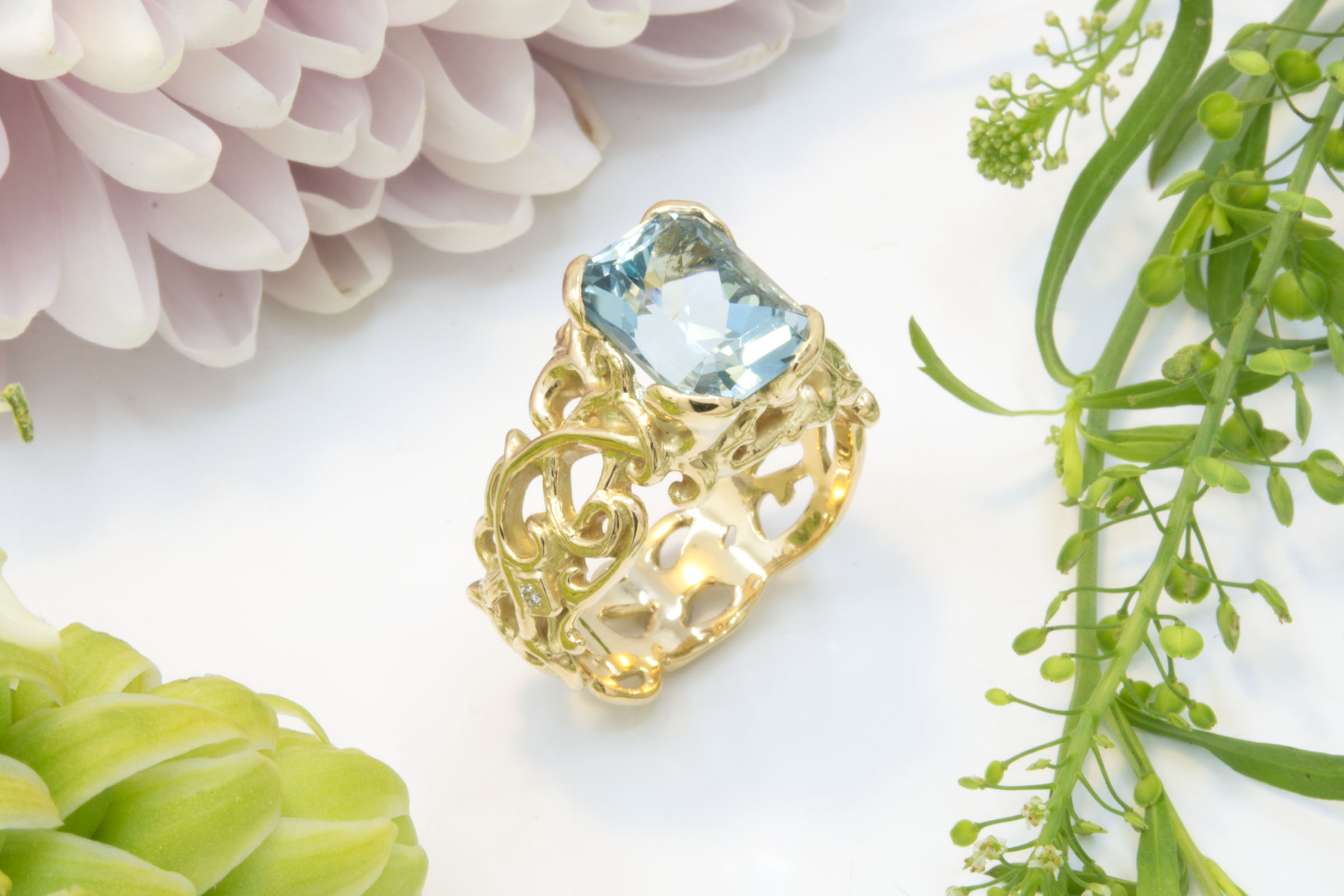 3.38ct Aquamarine Filigree Ring