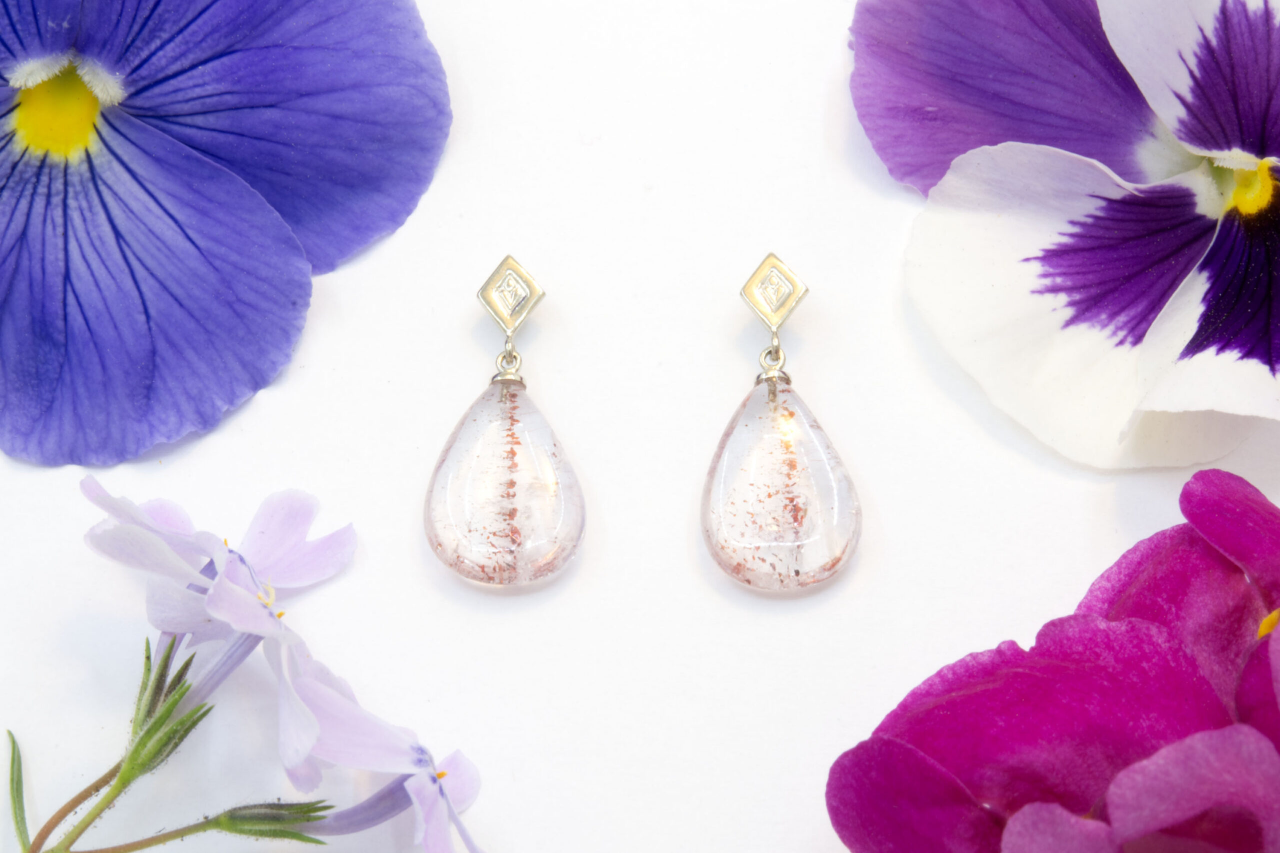 Quartz Hematite Drop Earrings