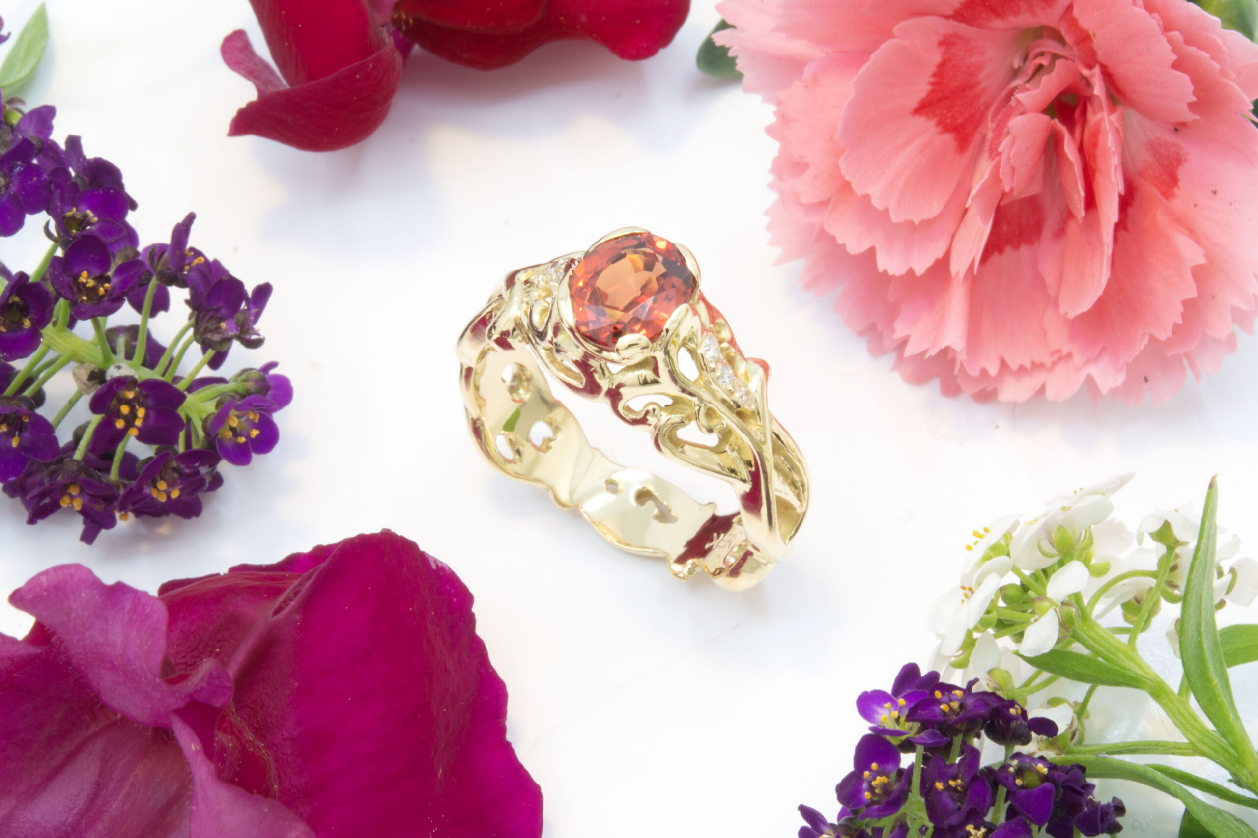 Orange Sapphire and Diamond Ring