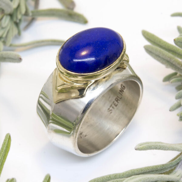 Lapis Ring in Sterling Silver and 14K Gold