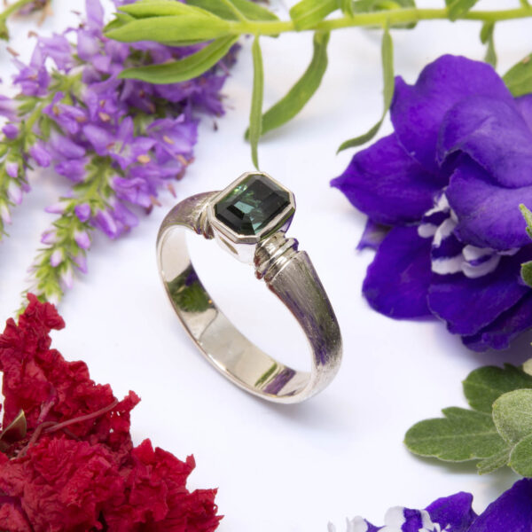 Green Tourmaline Ring in 18K White Gold