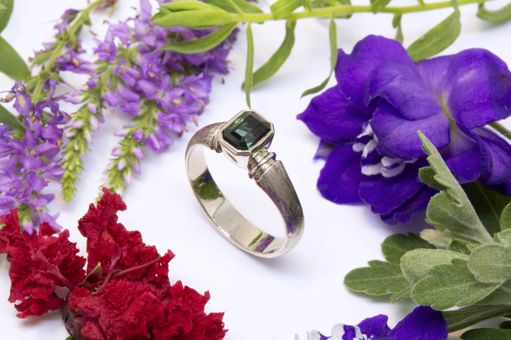 Green Tourmaline Ring in 18K White Gold