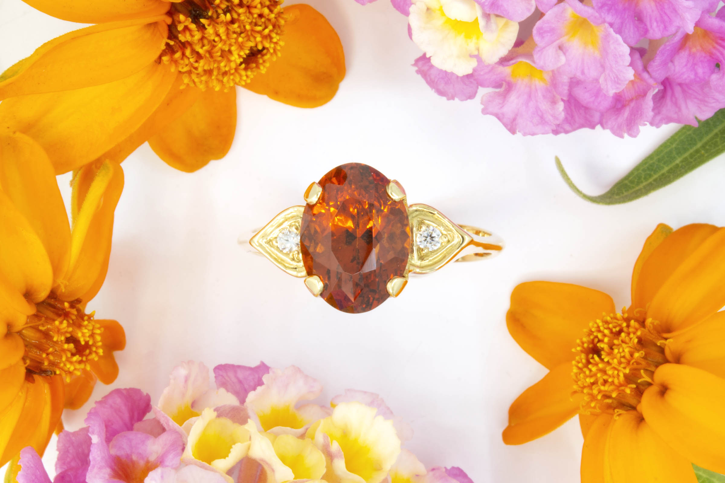 Spessartite Garnet in 18k Gold Ring with Diamonds - Image 2