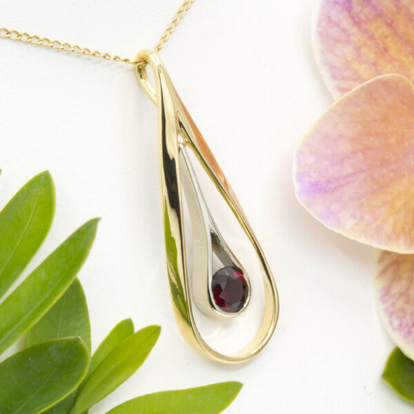 Garnet Double Loop Pendant in 18K Gold