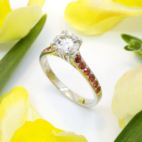 0.80ct Diamond Ring with Peach Sapphires
