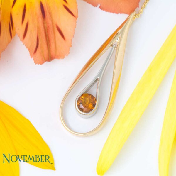 Citrine Double Loop Pendant in 18K Yellow and White Gold