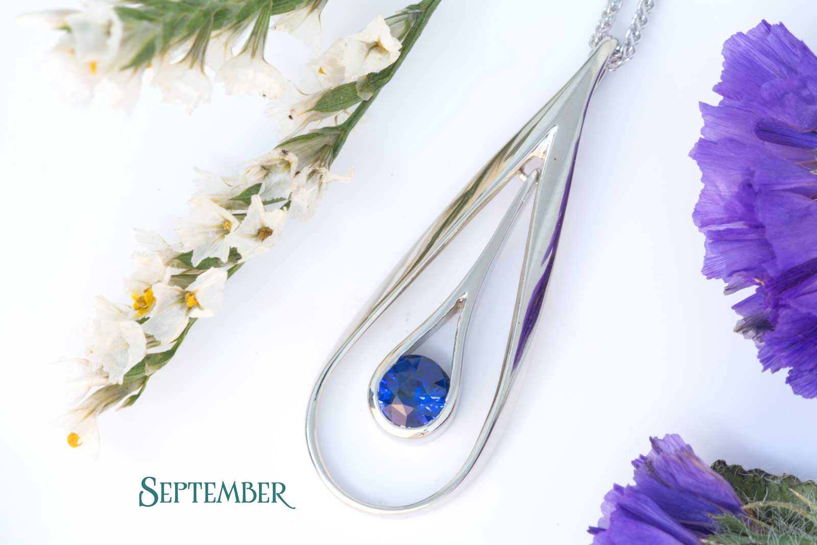Sapphire Double Loop Pendant in 18k White Gold