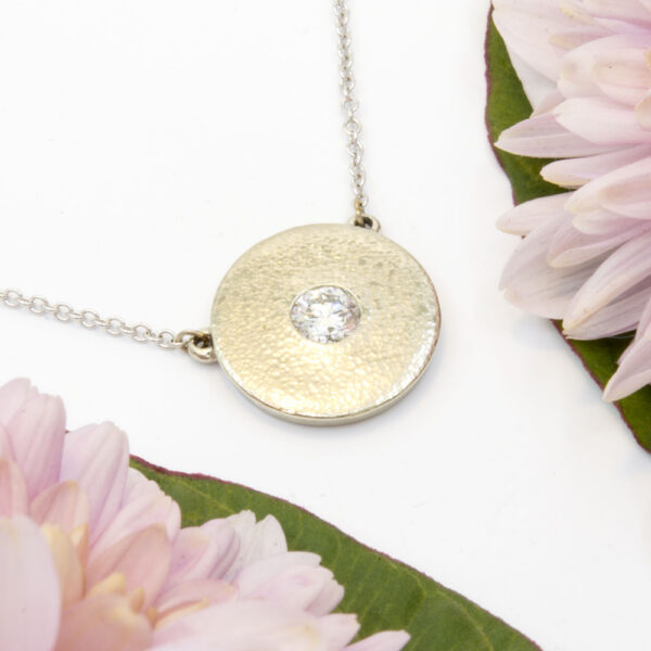 Diamond Disk Necklace in 18K White Gold