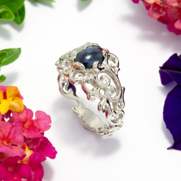 Open Filigree Sapphire Cab Ring