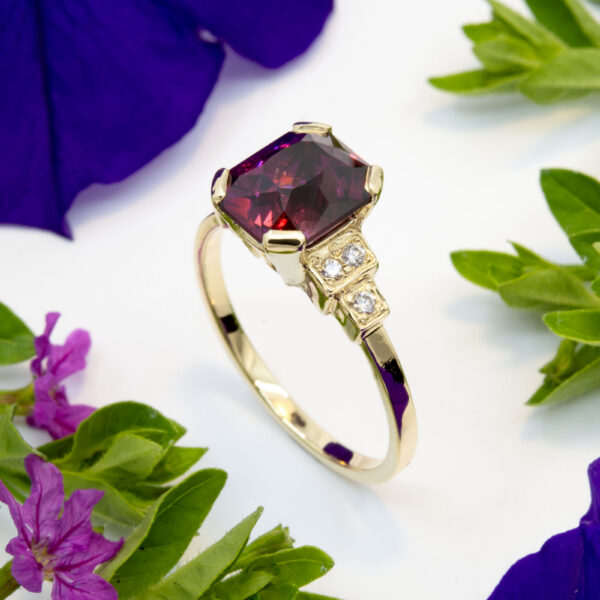 3.47ct Rhodolite Garnet Ring with Diamonds