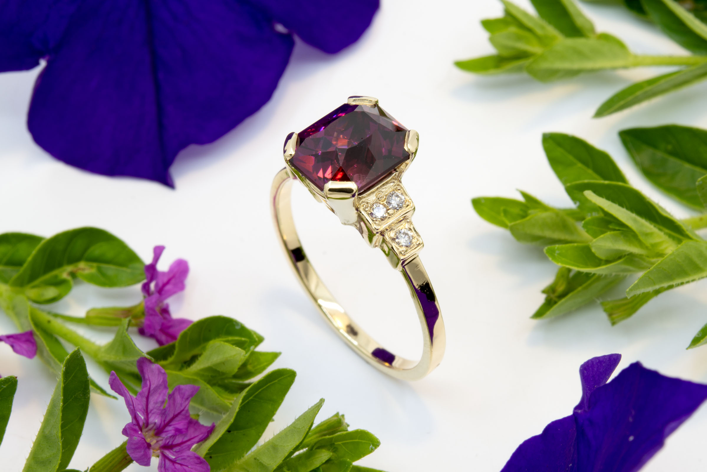 3.47ct Rhodolite Garnet Ring with Diamonds