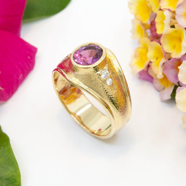 Pink Sapphire Oval and Diamond Ring