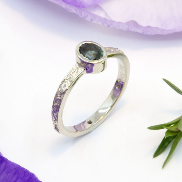 Alexandrite and Diamond Ring in White Gold