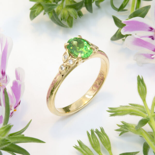 Tsavorite Garnet Ring with Diamonds