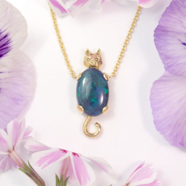 Black Opal Cat Pendant