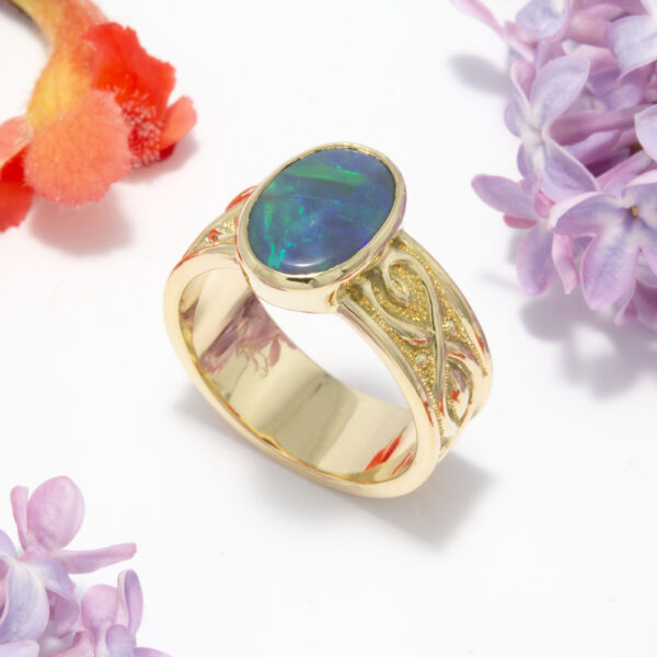 Black Opal Bas Relief Ring