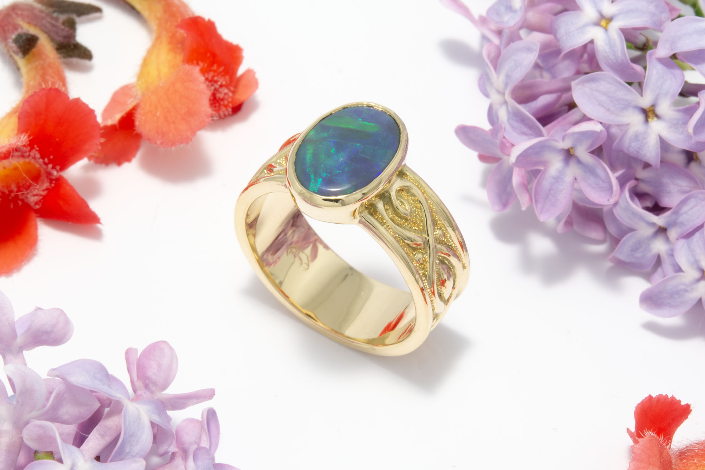 Black Opal Bas Relief Ring