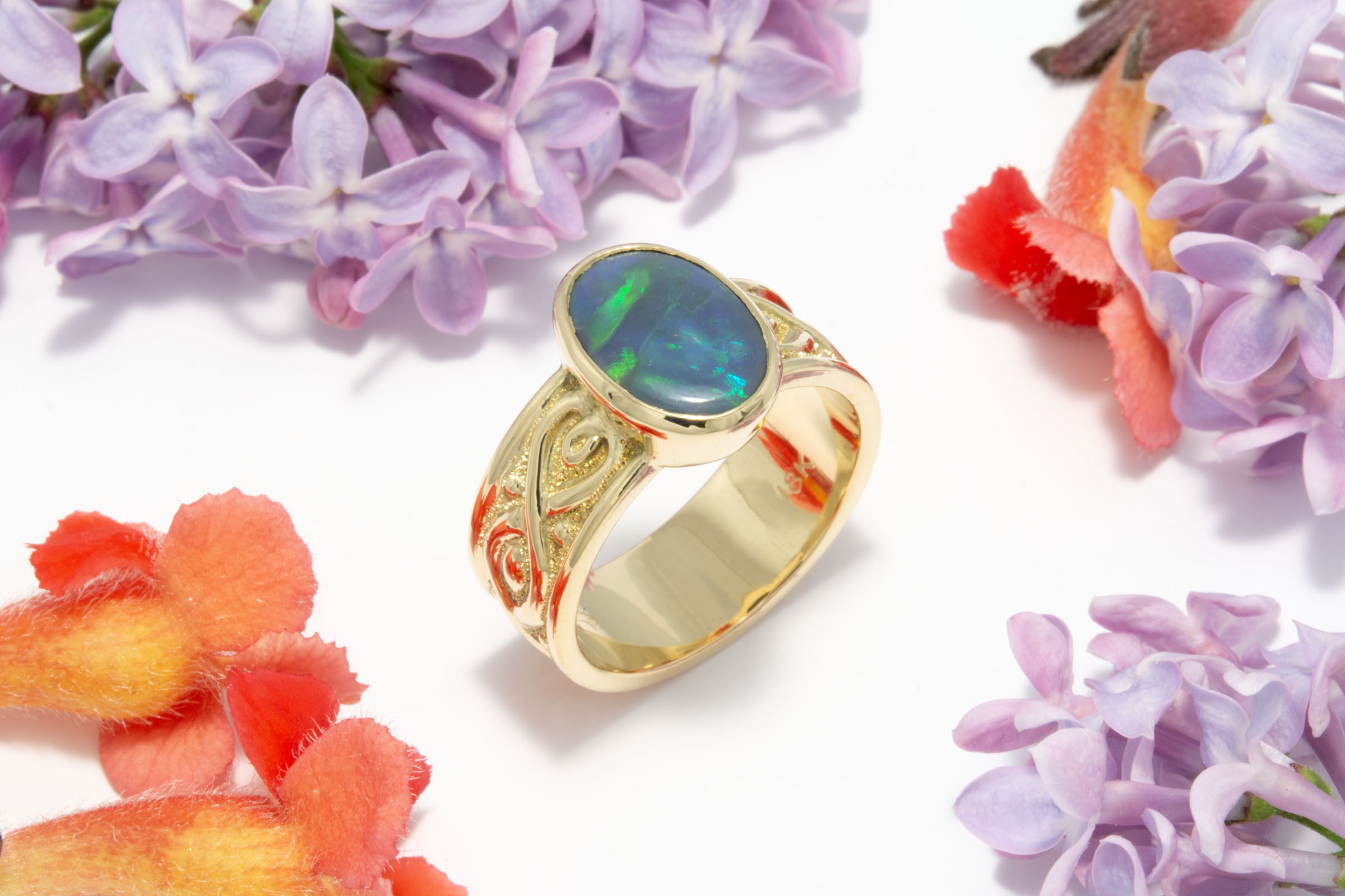 Black Opal Bas Relief Ring - Image 2