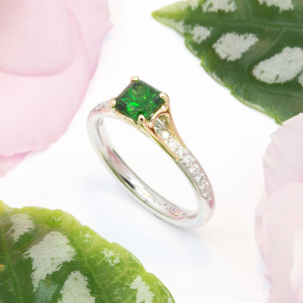 Tsavorite and Diamond Ring in Platinum and 18K Gold