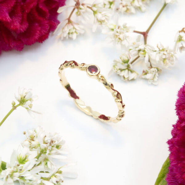 Narrow Filigree Ring with Ruby