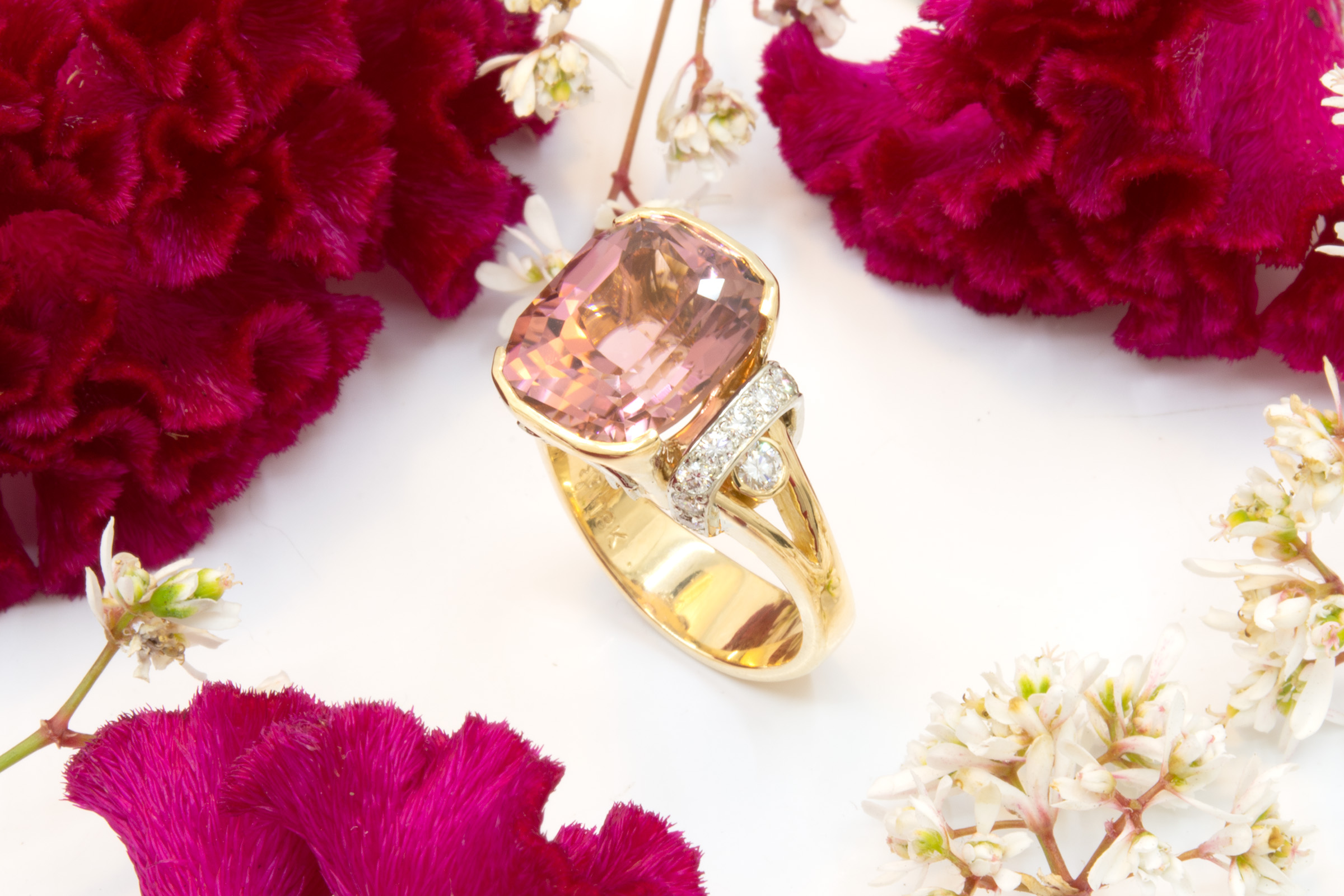 7.91ct Pink Tourmaline Cushion Ring with Diamonds - Image 5