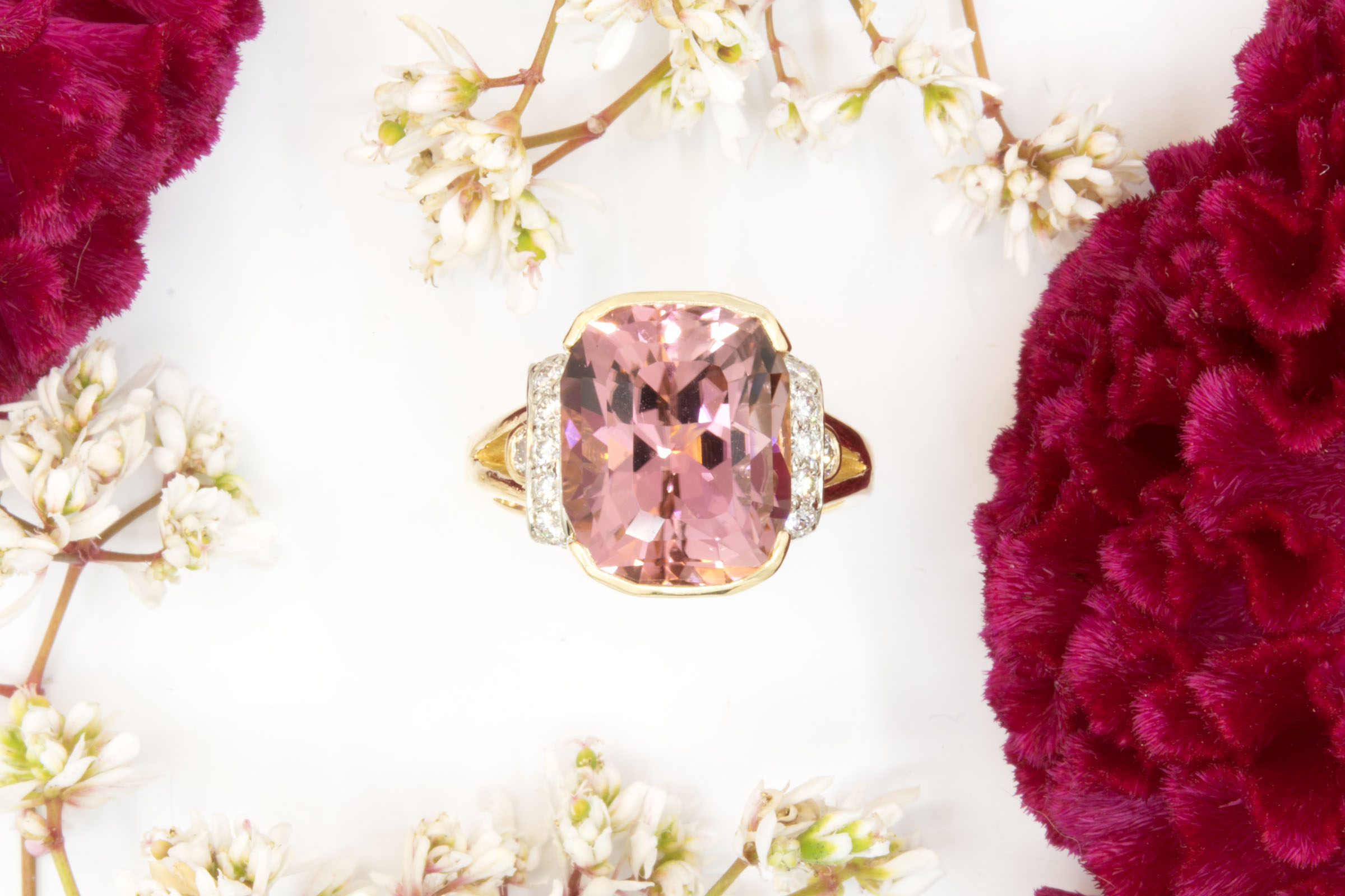 7.91ct Pink Tourmaline Cushion Ring with Diamonds - Image 2