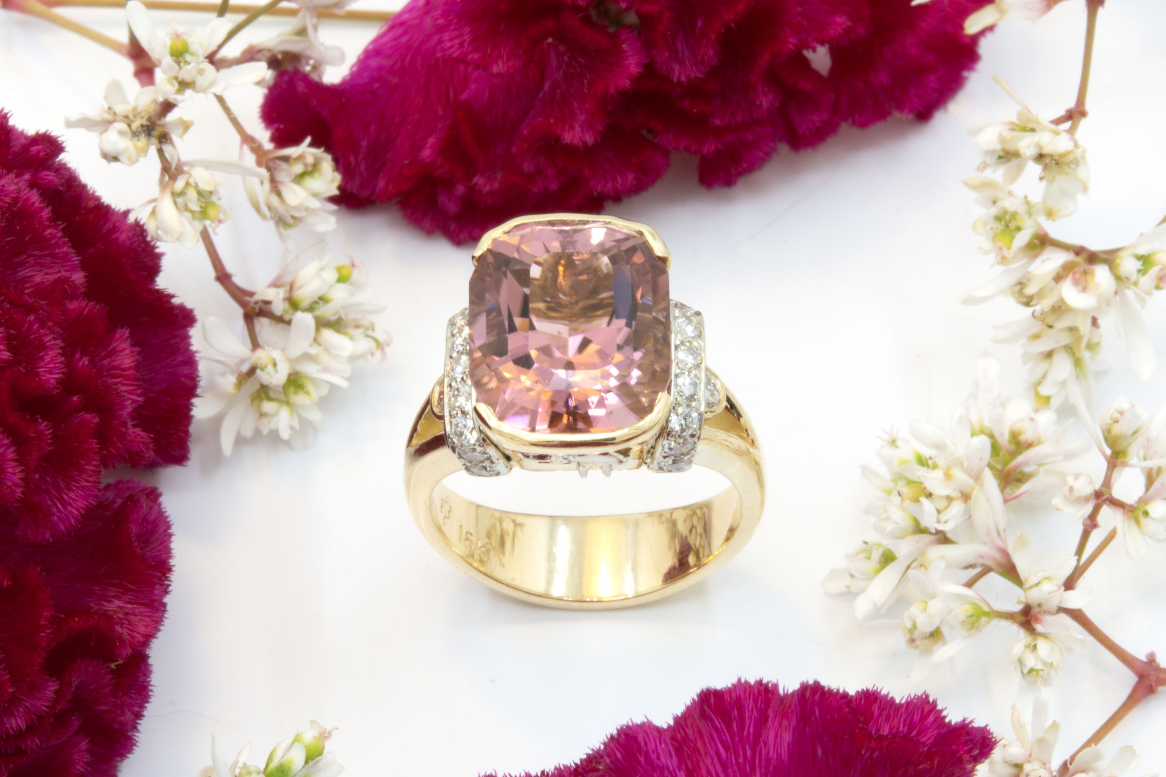 7.91ct Pink Tourmaline Cushion Ring with Diamonds - Image 3
