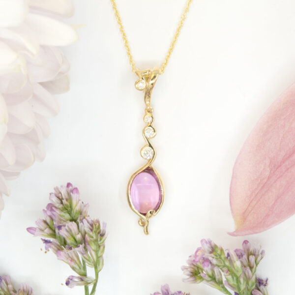 Pink Spinel and Diamond Pendant