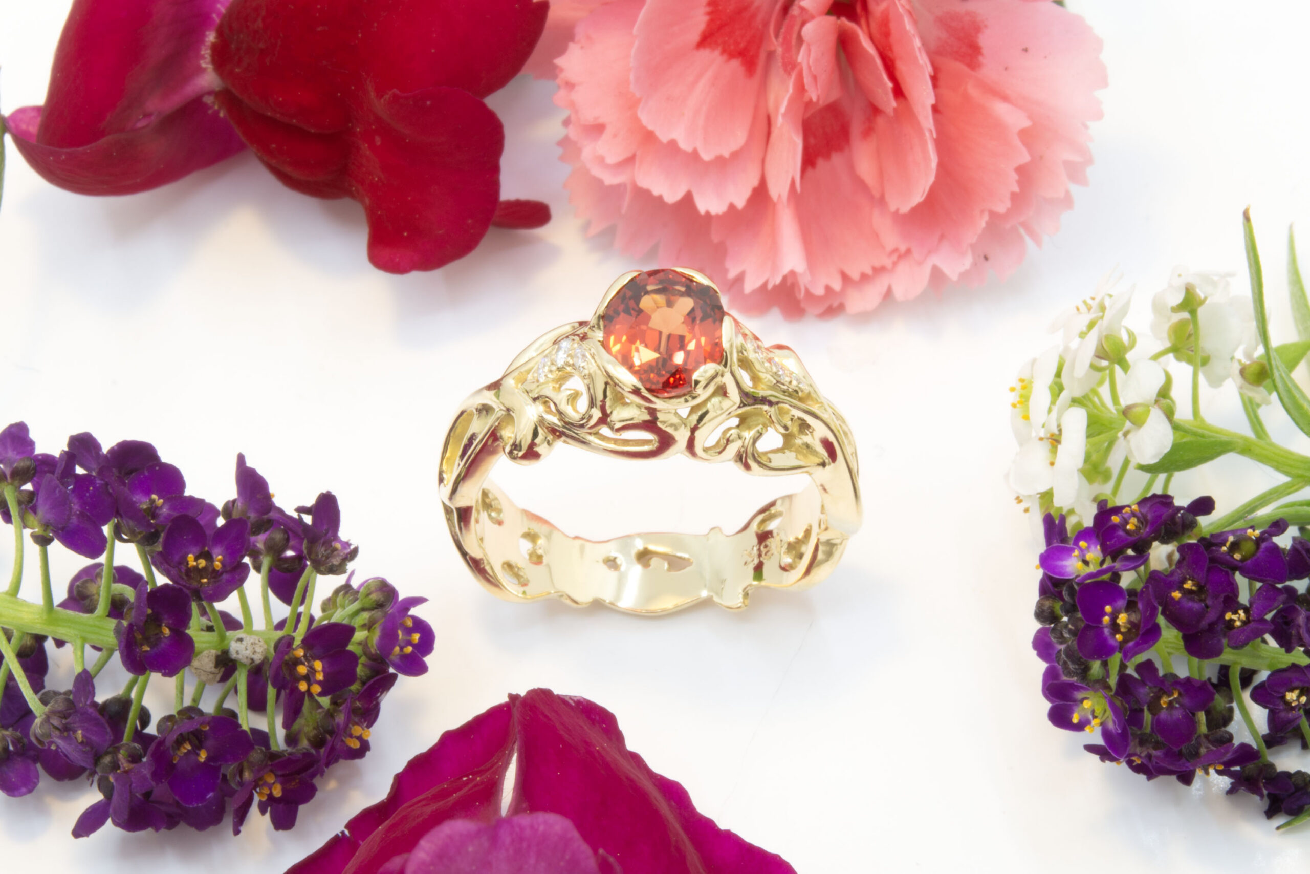 Orange Sapphire and Diamond Ring - Image 3