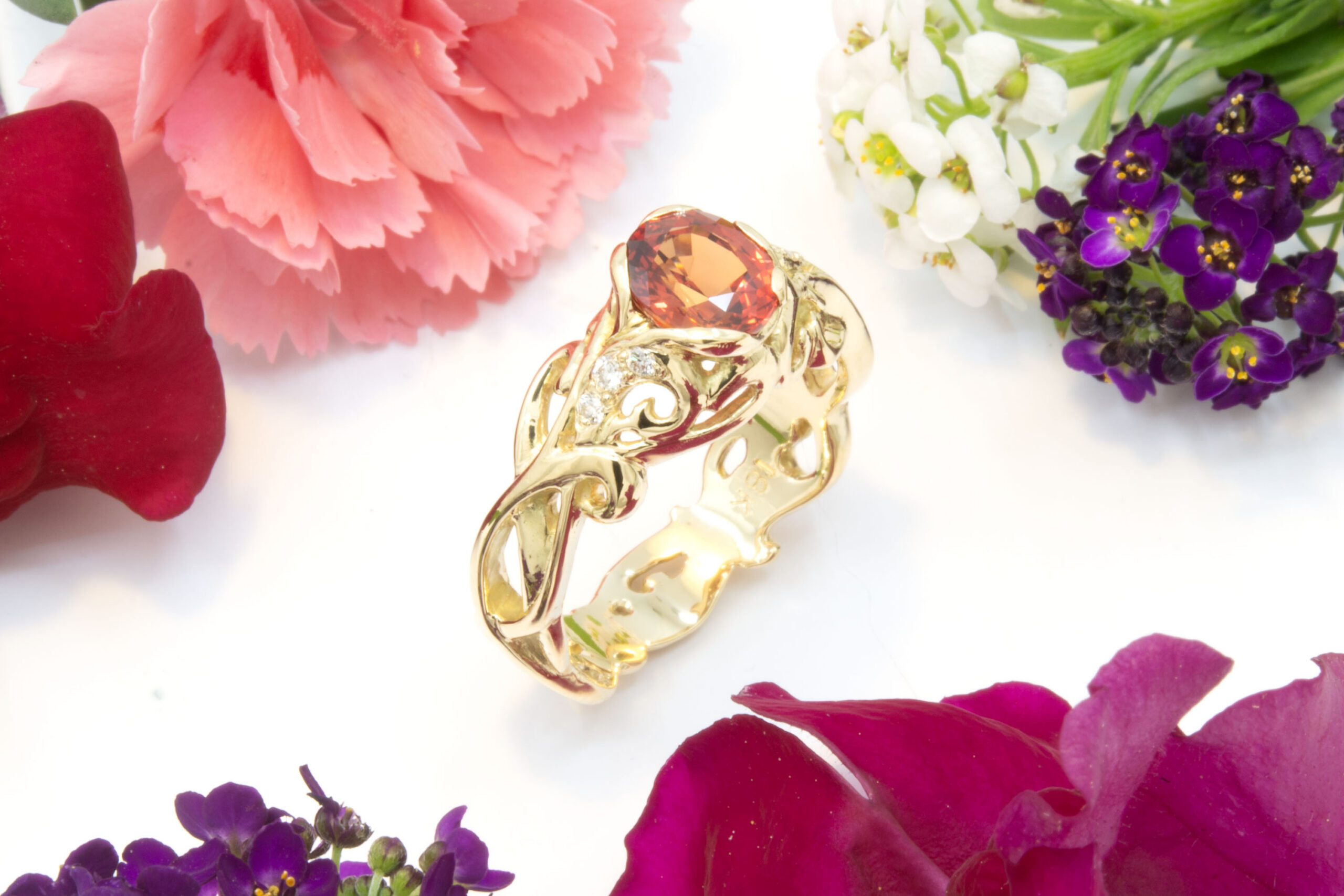 Orange Sapphire and Diamond Ring - Image 4