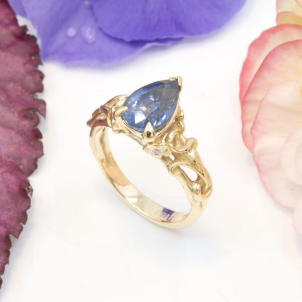 Floral Ring with Pear Shape Sapphire