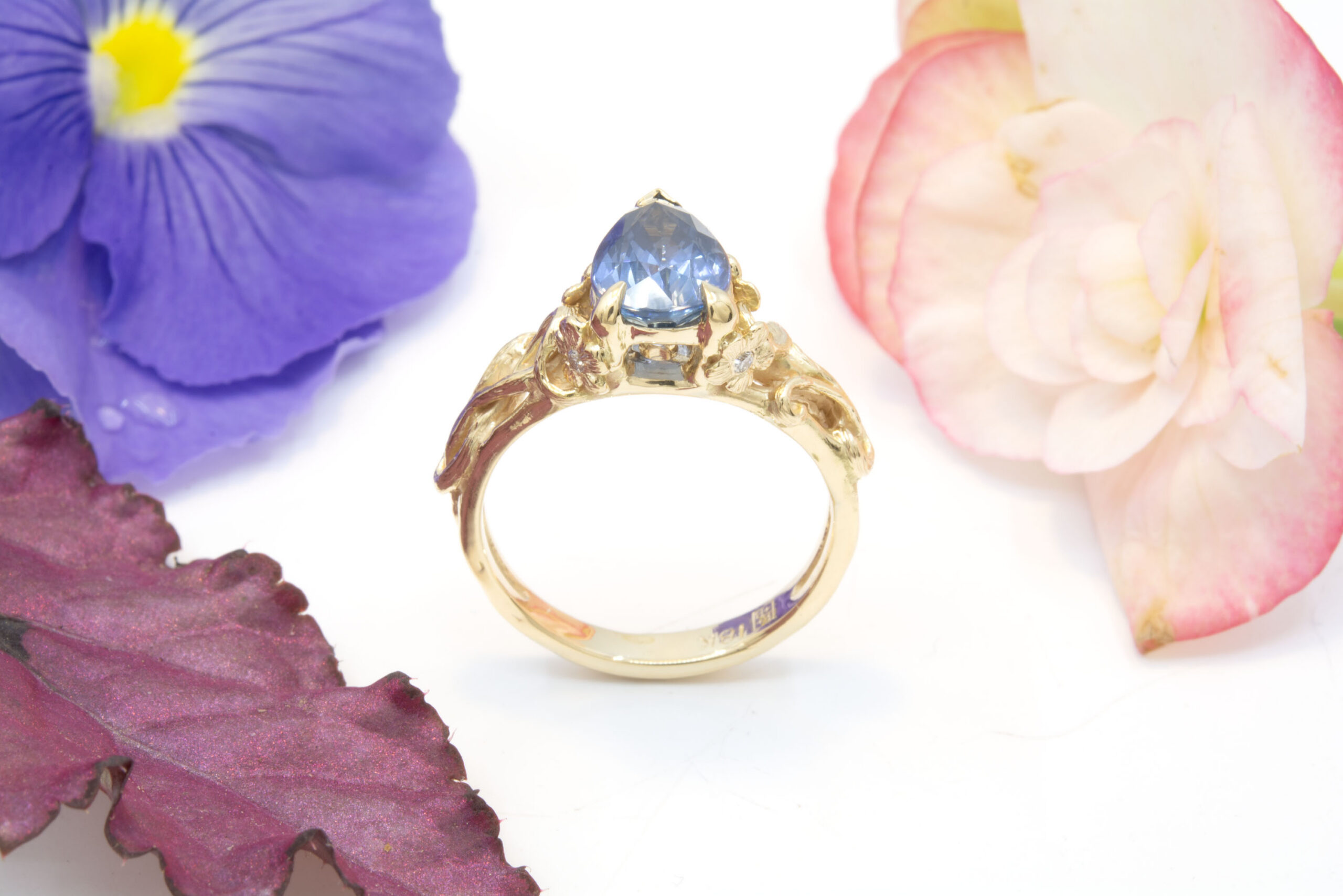 Floral Ring with Pear Shape Sapphire - Image 3