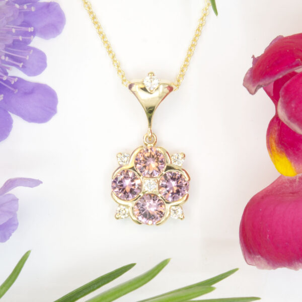 Malaia Garnet Cluster Pendant with Diamonds