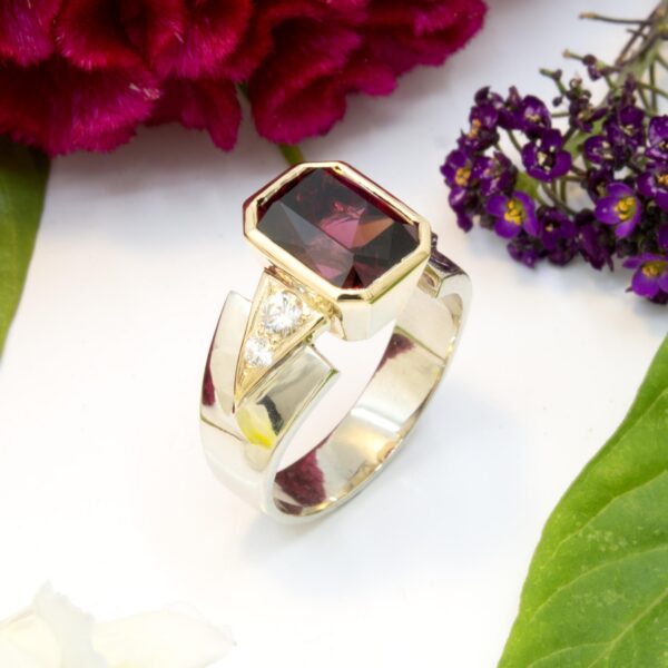 Two Tone Rhodolite Garnet Ring