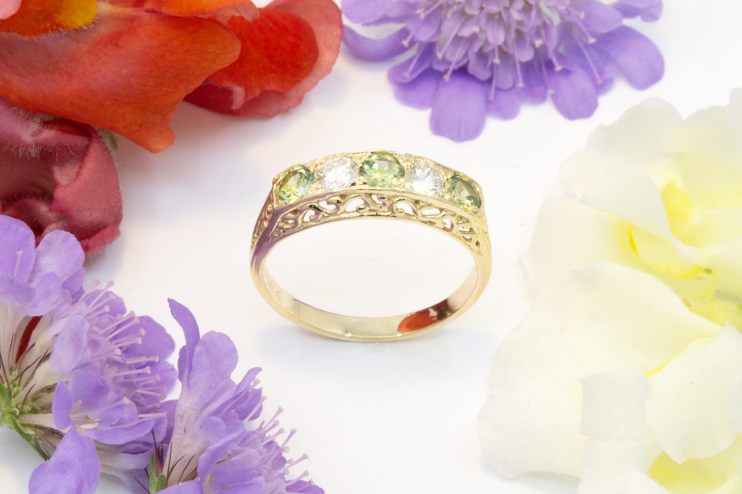 Demantoid and Diamond 5 Stone Ring - Image 4