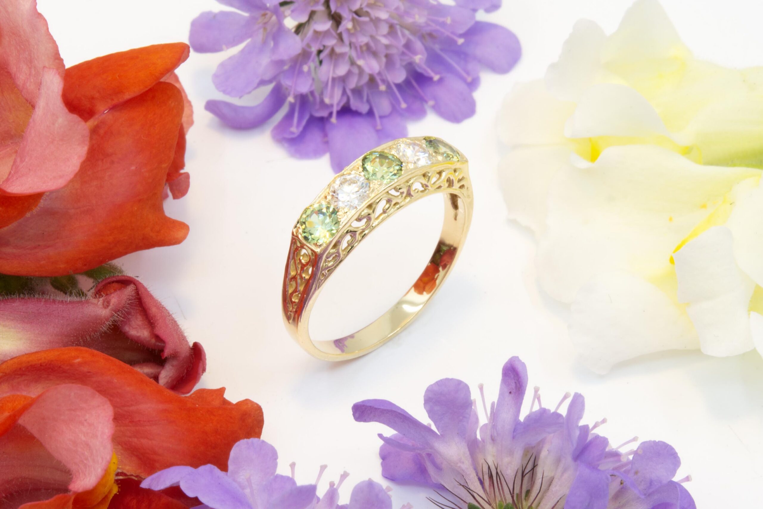 Demantoid and Diamond 5 Stone Ring - Image 3