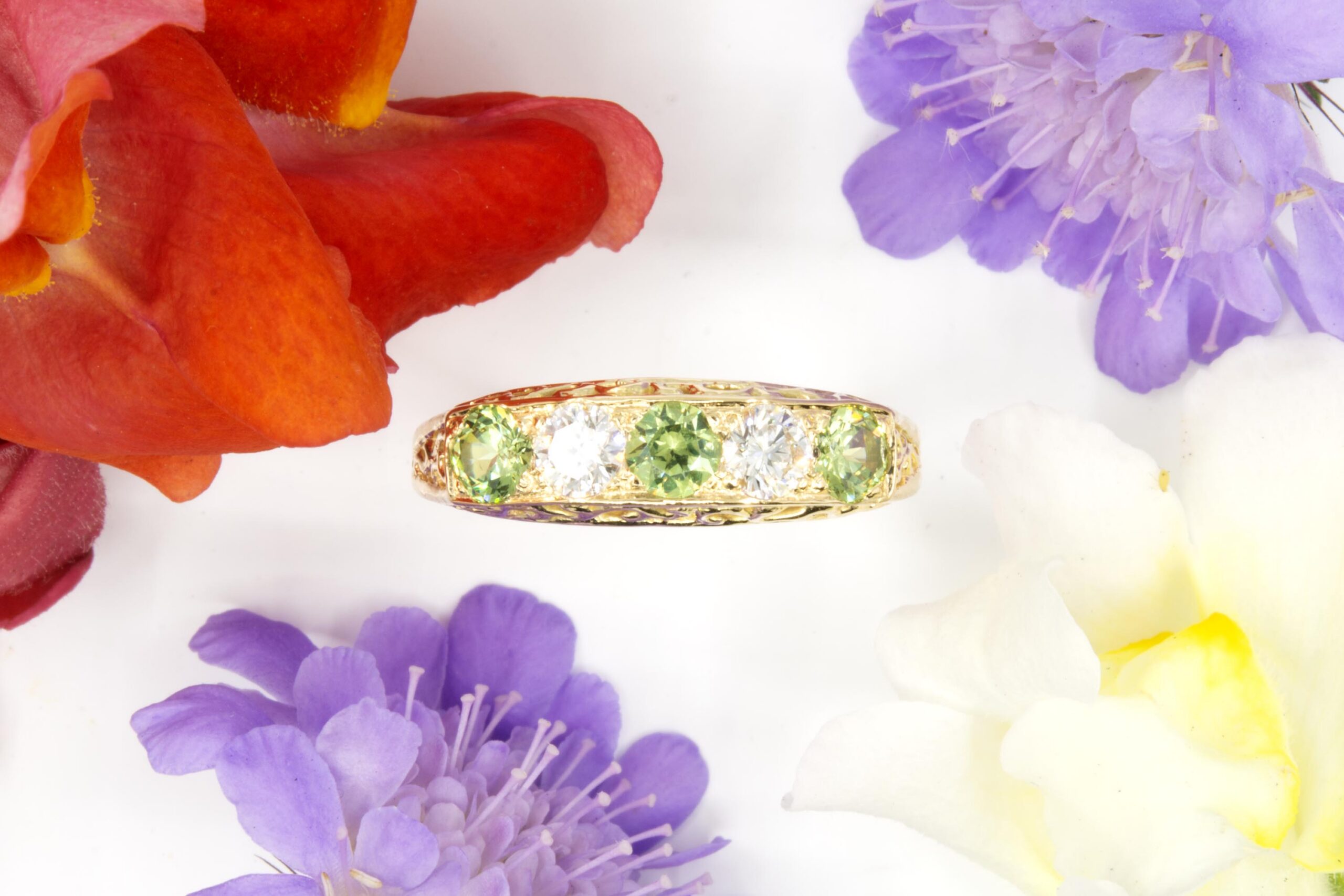 Demantoid and Diamond 5 Stone Ring - Image 2